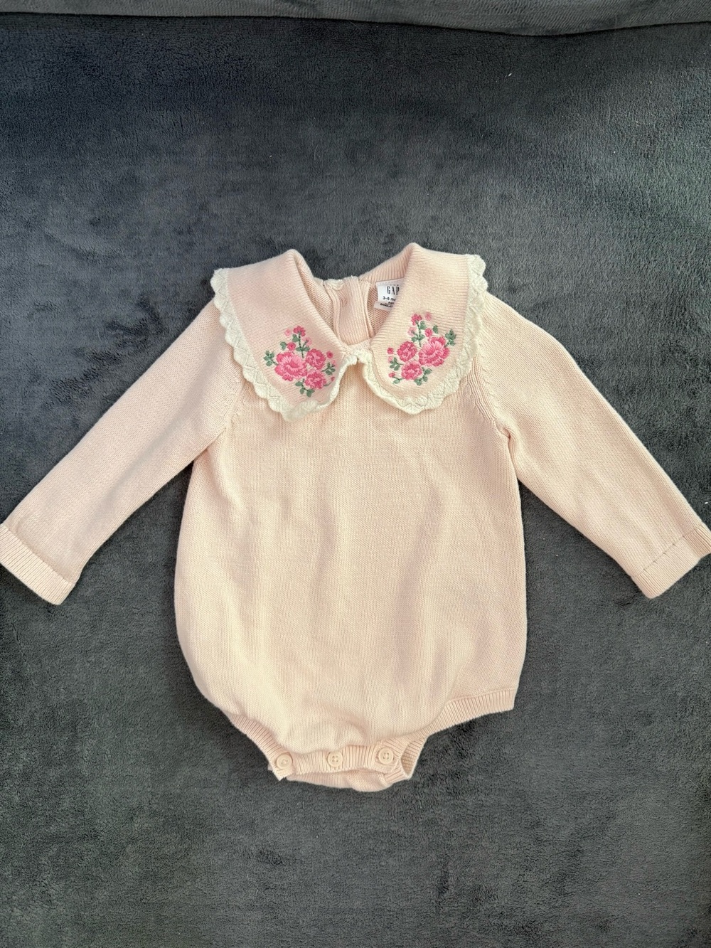 GAP Baby Pink Floral Collar One-Piece Bodysuit